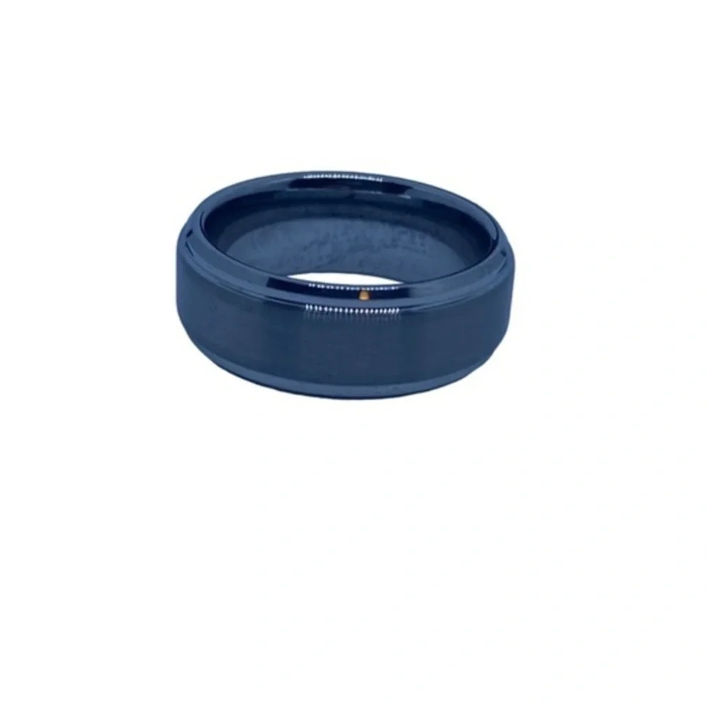 Tungsten Ring‎ Men 8.5 Silver 8mm Brushed Matte Step Edge Wedding Band